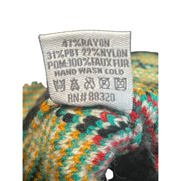 C.C Exclusive Women's Multicolor Soft Aztec Pattern Beanie with Faux Fur Pom - Picture 3 of 3